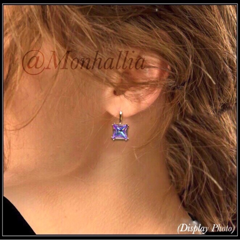 NEW 585 ROSE GOLD TOURMALINE PRISM SQUARE CUT HOOK EARRINGS - Picture 5 of 6